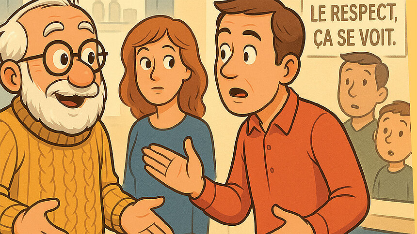 Dessin représentant 5 personnages sur le thème de l'agressivité